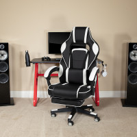 Flash Furniture CH-00288-WH-GG X40 Gaming Chair Racing Ergonomic Computer Chair with Fully Reclining Back/Arms, Slide-Out Footrest, Massaging Lumbar - White